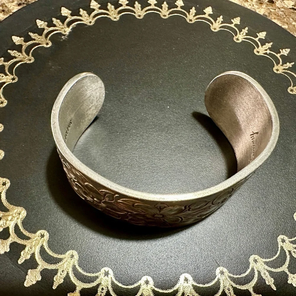SALISBURY PEWTER, FLOWER OF THE MONTH, CUFF BRACELET. MONTH OF FEBRUARY.